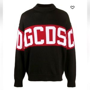 GCDS Black Red Logo Knit Crewneck Sweater size M